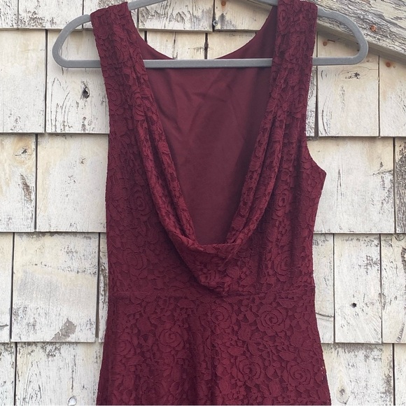 Lulus Cowl Back Lace Burgundy Maxi Gown - Picture 3 of 8